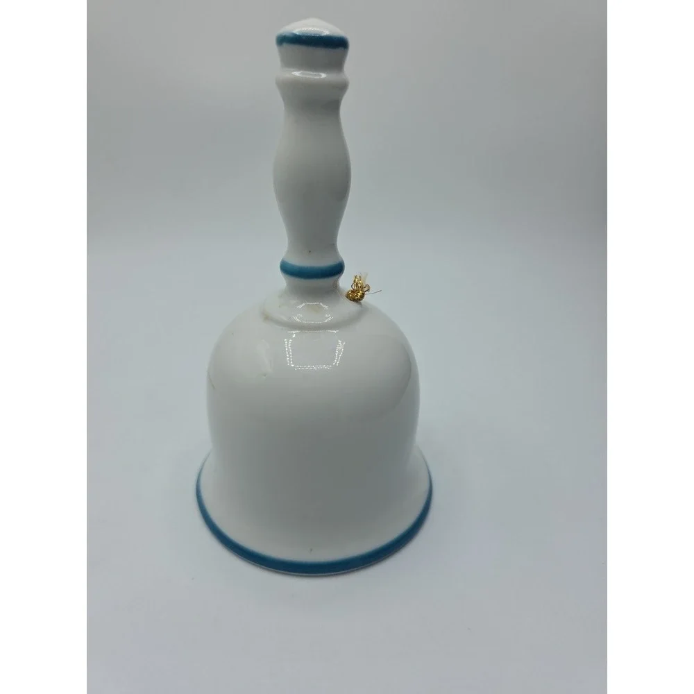 Vtg White Porcelain Bell With Raised Colorful Flowers Enesco 5.5